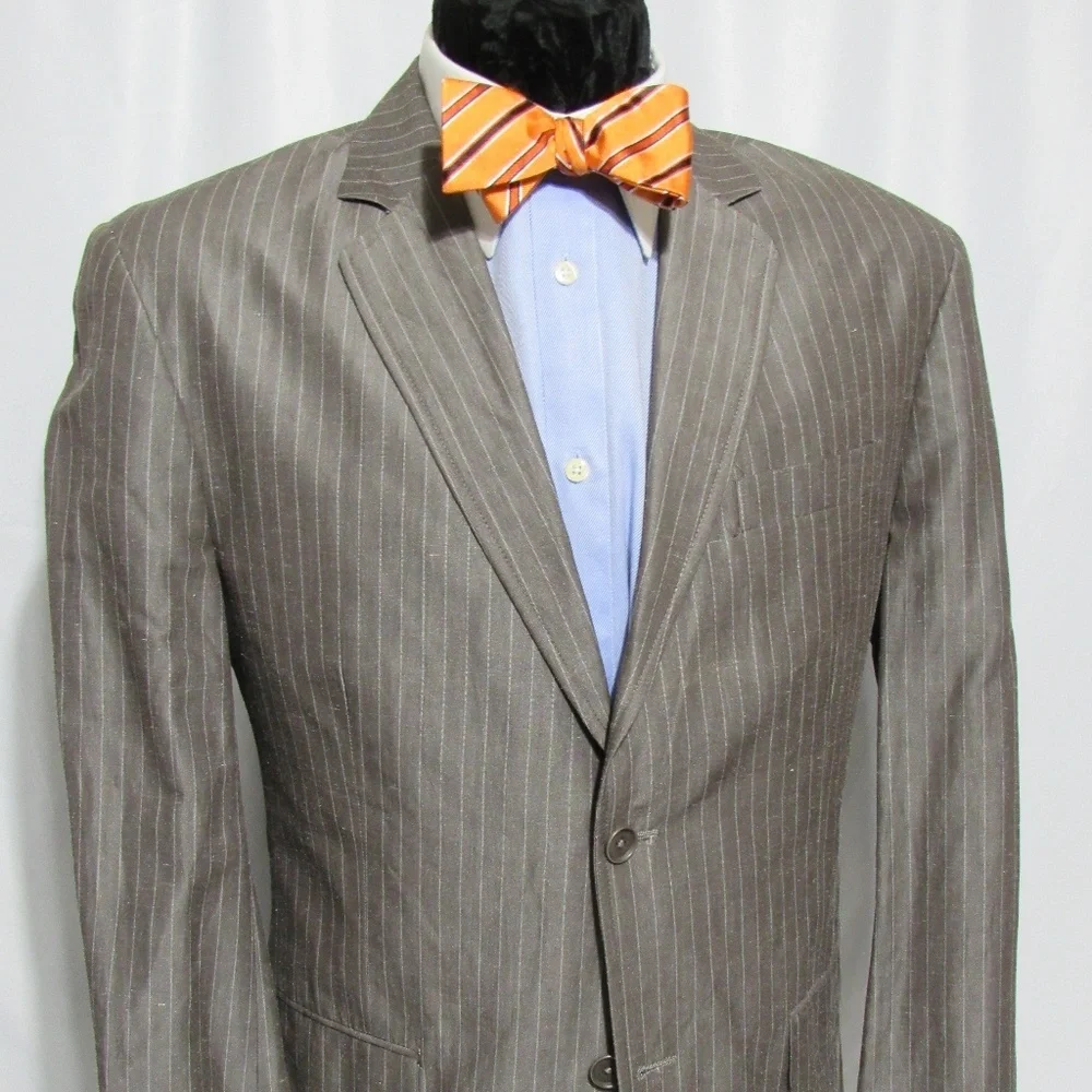 Calvin Klein Brown‎ Stripe Ramie Cotton Blazer